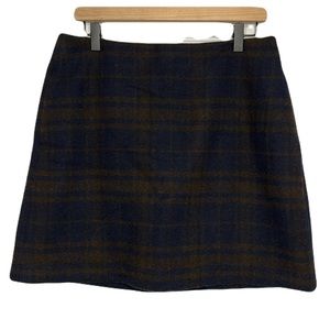 Uniqlo 10 Wool Nylon Blend Plaid Dark Academia Mini Skirt Navy Brown